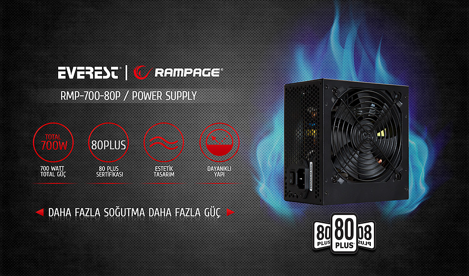 Rampage RMP-700-80P 700W 80 Plus 12cm Fan Aktif PFC